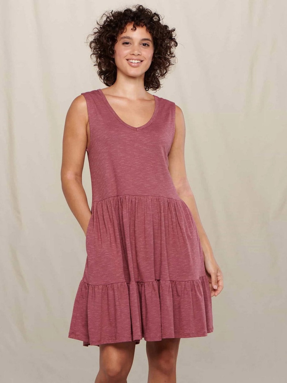 Toad&Co Marley Tiered Sleeveless Mini Dress Pink Wild Ginger Outdoor Athleisure